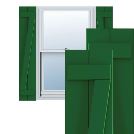 True Fit PVC Two Board Joined Board-n-Batten Shutters W/Z-Bar, Viridian Green , 10 3/4W X 73H